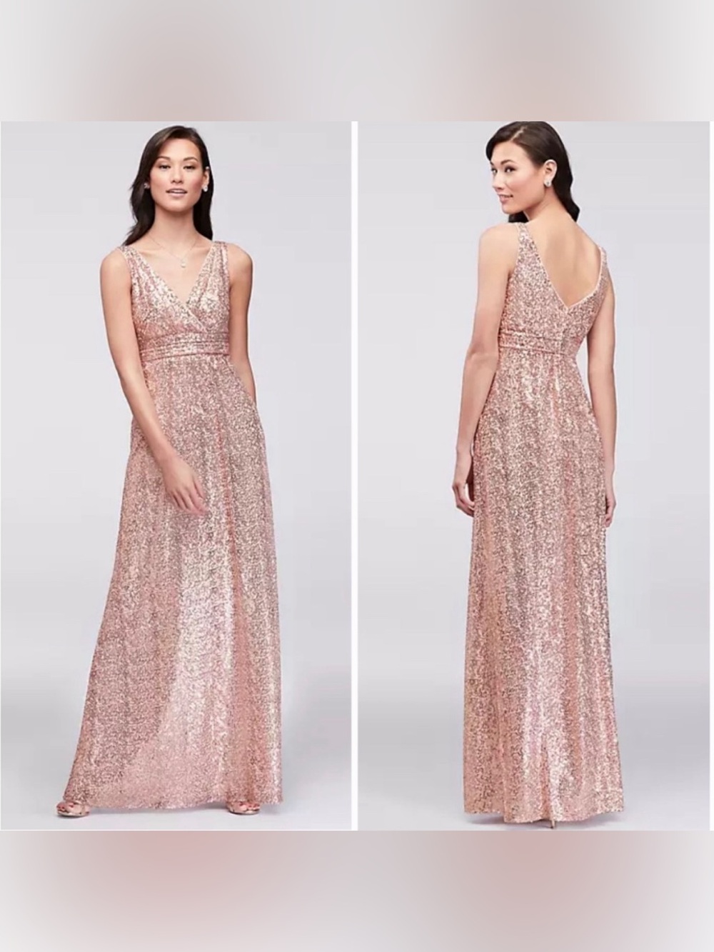 NWT Rose Gold Sequin V-Neck Evening Gown